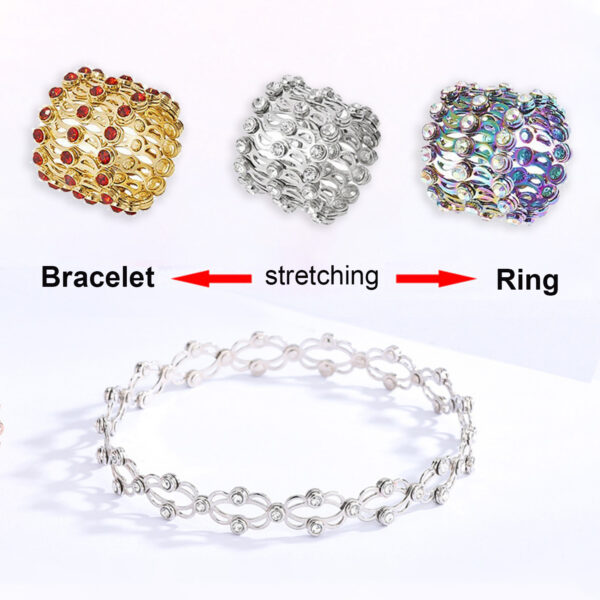 Adjustable Fashion Jewelry: Deformable Bracelet with Magic Rhinestone Rings, 2-in-1 Folding and Retractable, Women's Ins Style