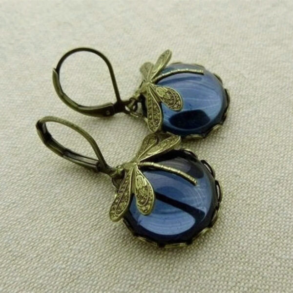 Boho Chakra Blue Moonstone Drop Earrings: Vintage Dragonfly Pendant, Fashionable Jewelry for Women, Wedding Charm, Ethnic Style - Image 4