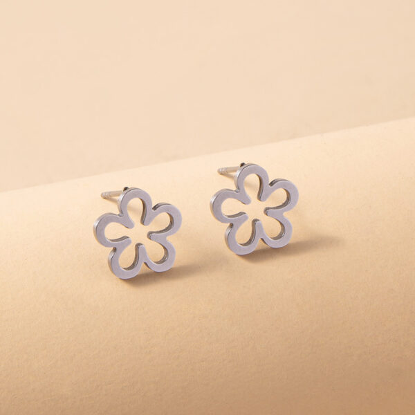 Delicate Stainless Steel Hollow Daisy Earrings: Stylish Silver Flower Studs for Women and Girls, Perfect Jewelry Gift - Image 2